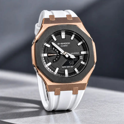 Montre CasiOak Custom – Black White Rose Gold - Mod G-Shock GA2100