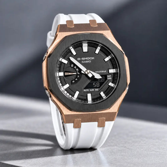 CasiOak Custom Watch – Black White Rose Gold - G-Shock GA2100 Mod