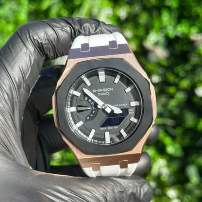 Montre CasiOak Custom – Black White Rose Gold - Mod G-Shock GA2100