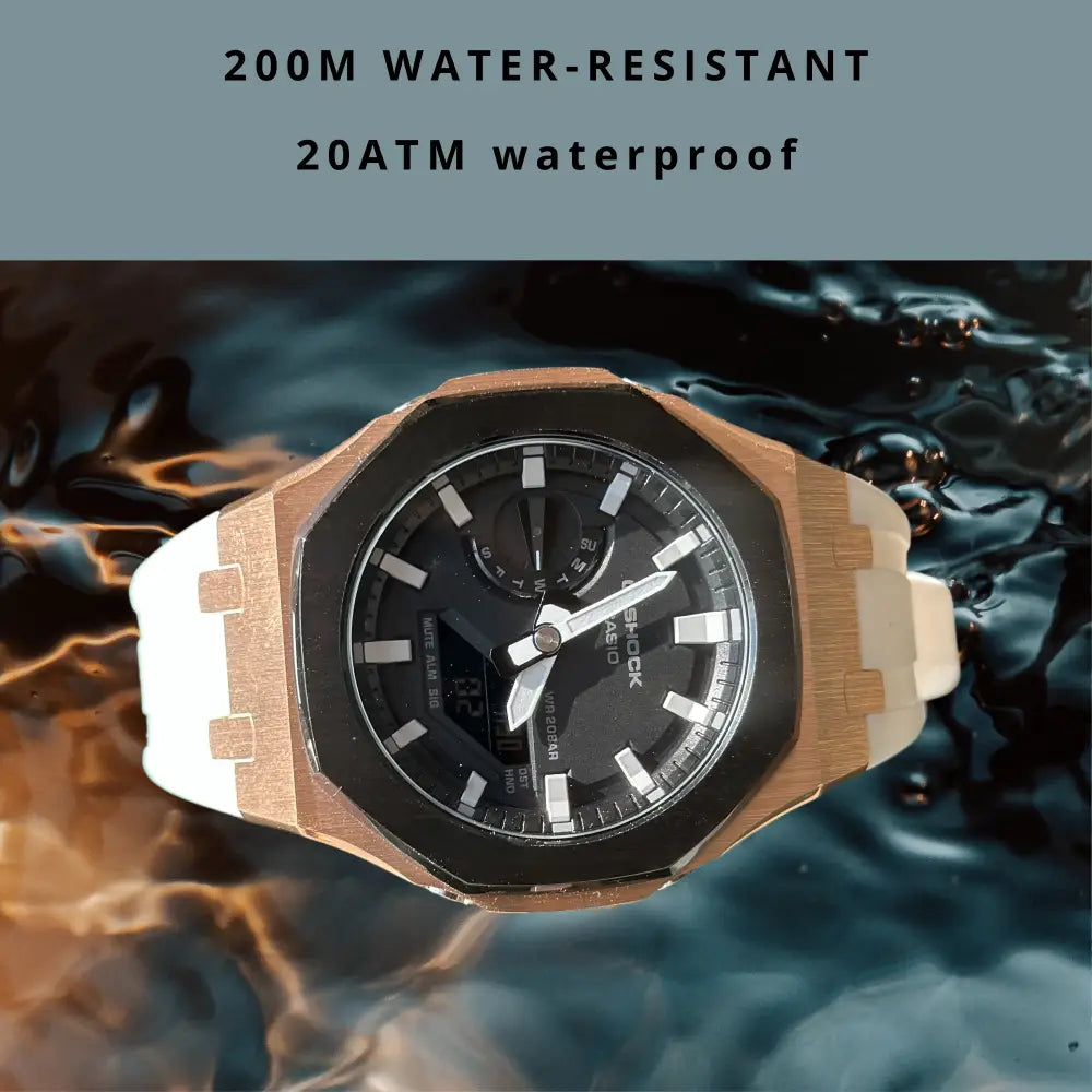 Montre CasiOak Custom – Black White Rose Gold - Mod G-Shock GA2100