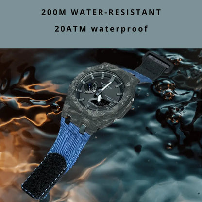 Montre CasiOak Custom – Blue Bluetooth Carbon Fiber - Nylon Canvas Velcro Strap - Mod G-Shock GAB2100