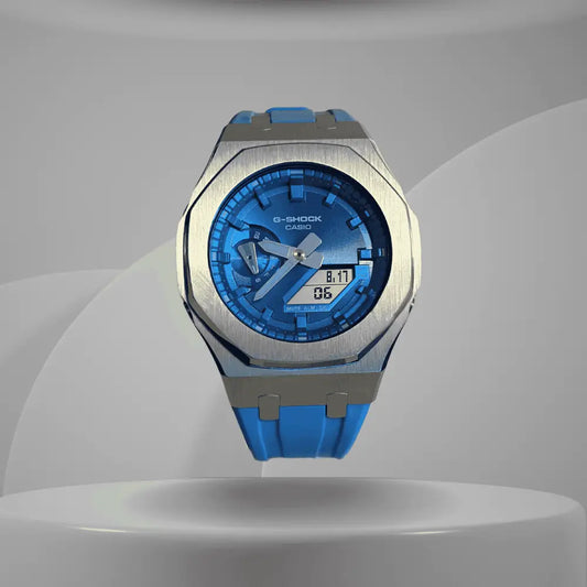Casio G-Shock Mod Watch - Blue Silver - GA-2100 Custom Casioak