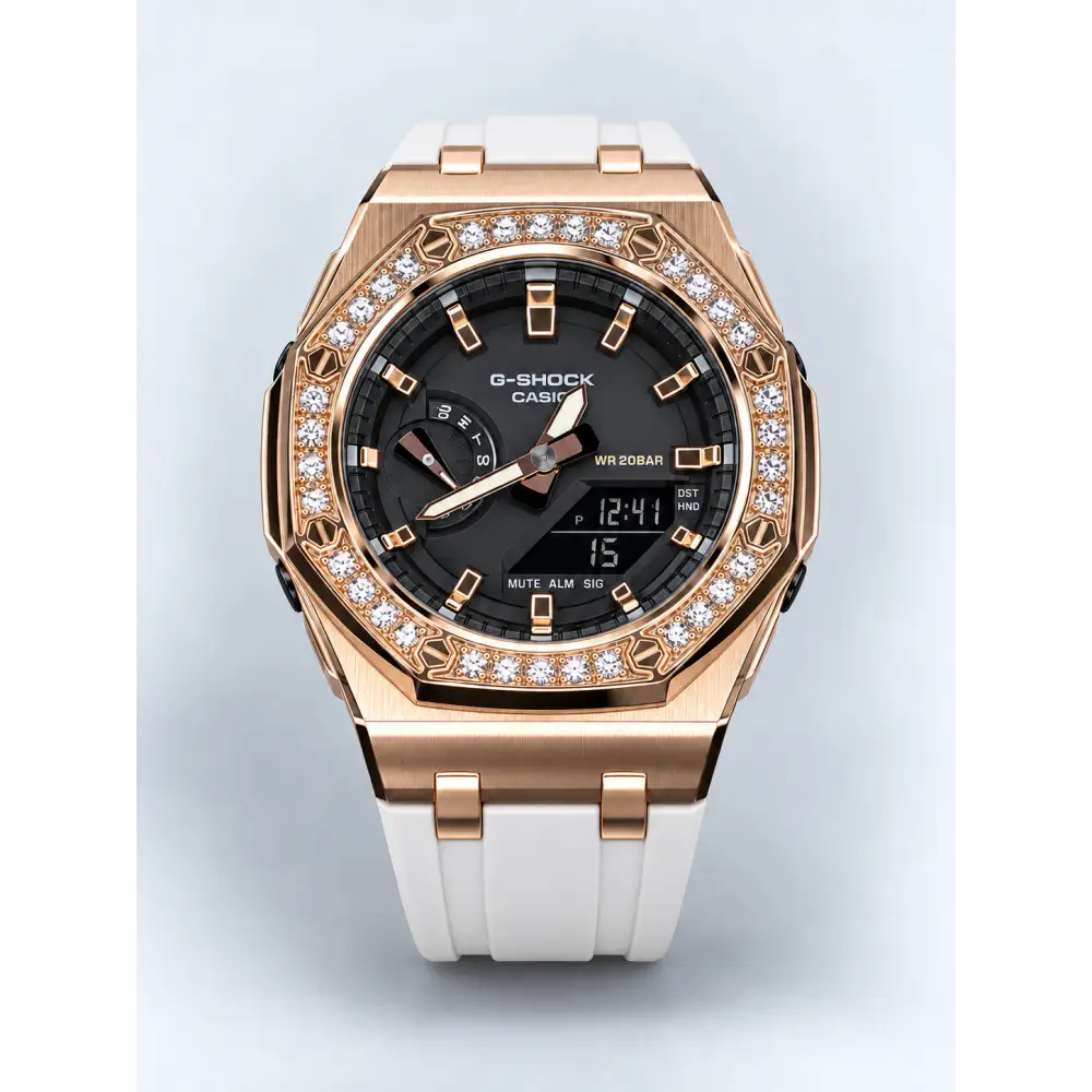 Montre CasiOak Custom – Diamond White Rose Gold - Mod G-Shock GMAS2100
