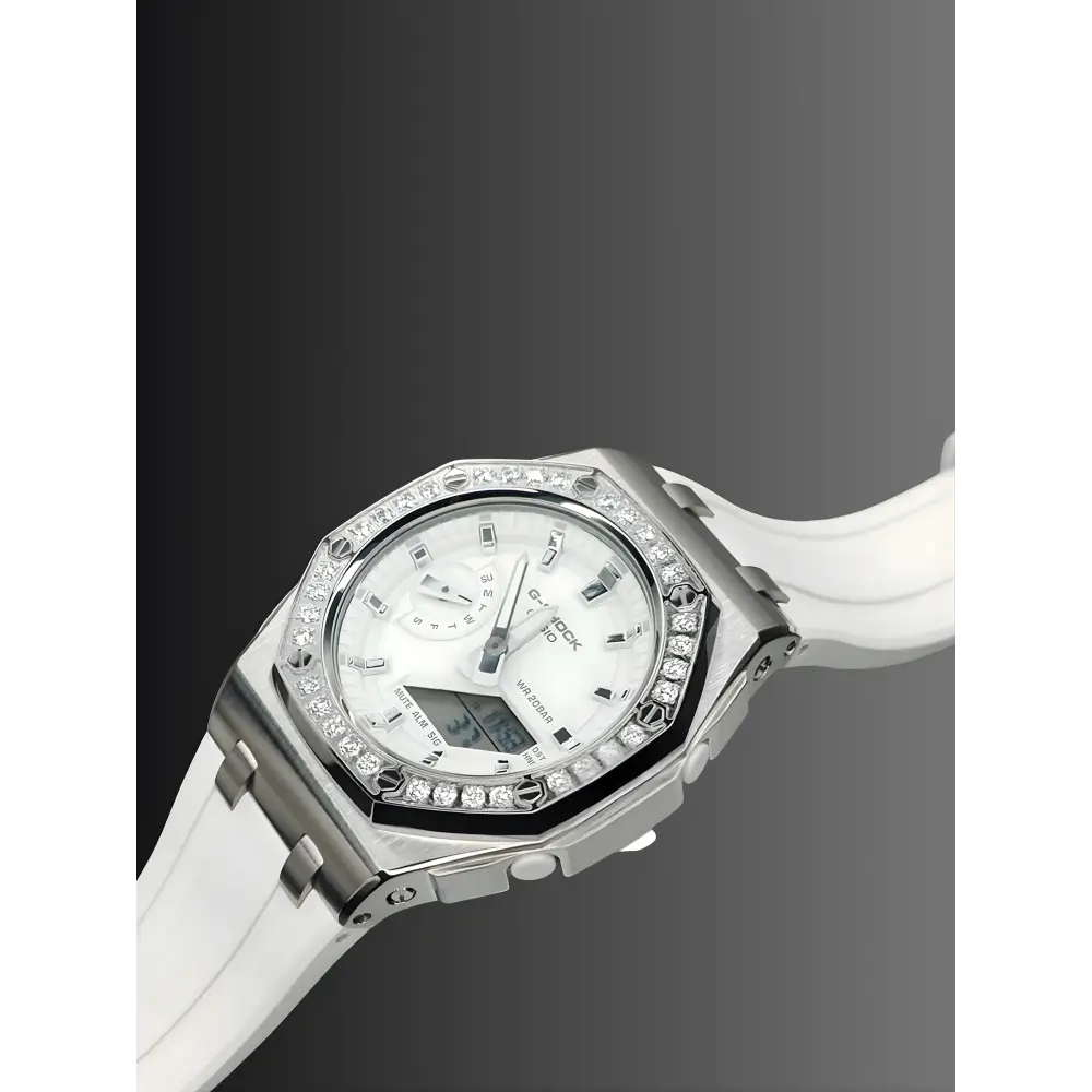 Montre CasiOak Custom – Diamond Full White - Mod G-Shock GMAS2100