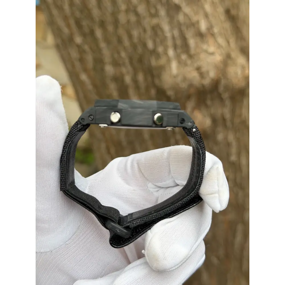 Montre CasiOak Custom – Full Black Carbon Fiber - Nylon Canvas Velcro Strap - Mod G-Shock GA2100