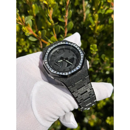 Montre CasiOak Custom – Full Black Frosted Diamond – Mod G-Shock GA2100
