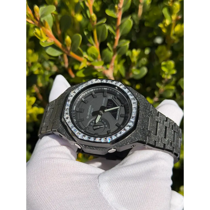 Montre CasiOak Custom – Full Black Frosted Diamond – Mod G-Shock GA2100