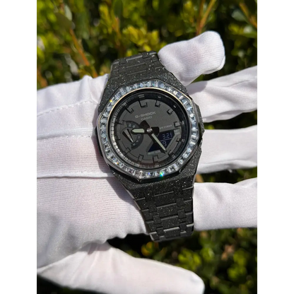 Montre CasiOak Custom – Full Black Frosted Diamond – Mod G-Shock GA2100