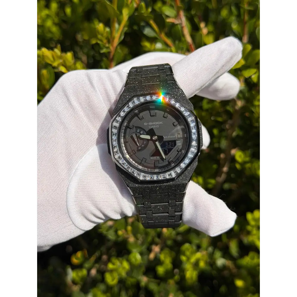 Montre CasiOak Custom – Full Black Frosted Diamond – Mod G-Shock GA2100