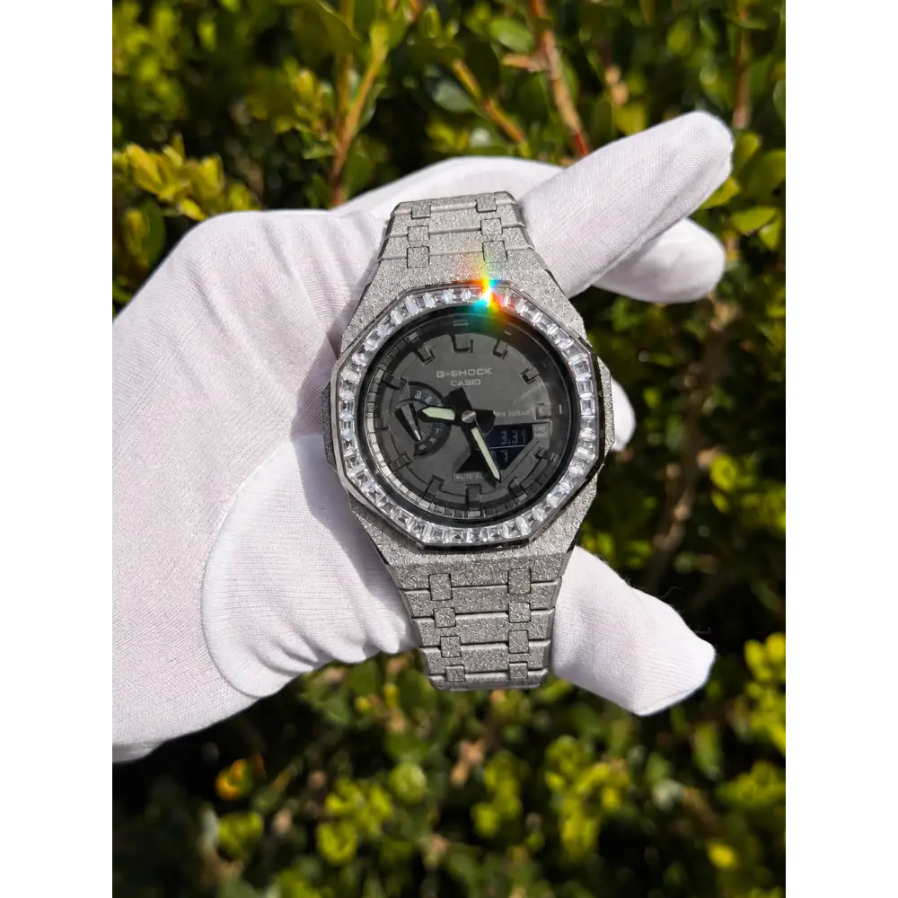 Montre CasiOak Custom – Full Black Frosted Diamond – Mod G-Shock GA2100
