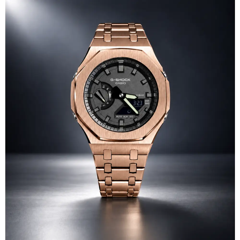 Montre Personnalisée Casio G-Shock - Full Black Rose Gold - GA-2100 Custom Casioak