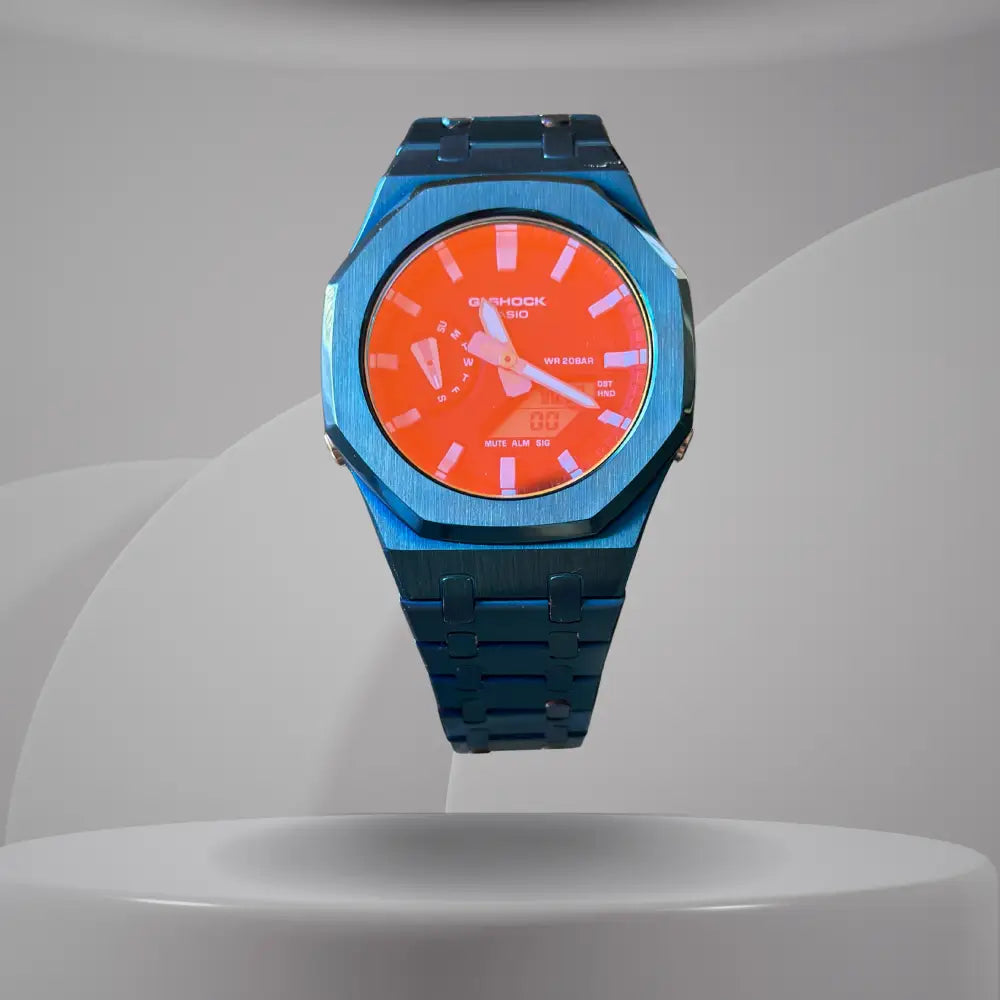 Montre CasiOak Custom – Full Blue Mirror Rainbow Dial - Mod G-Shock GA2100