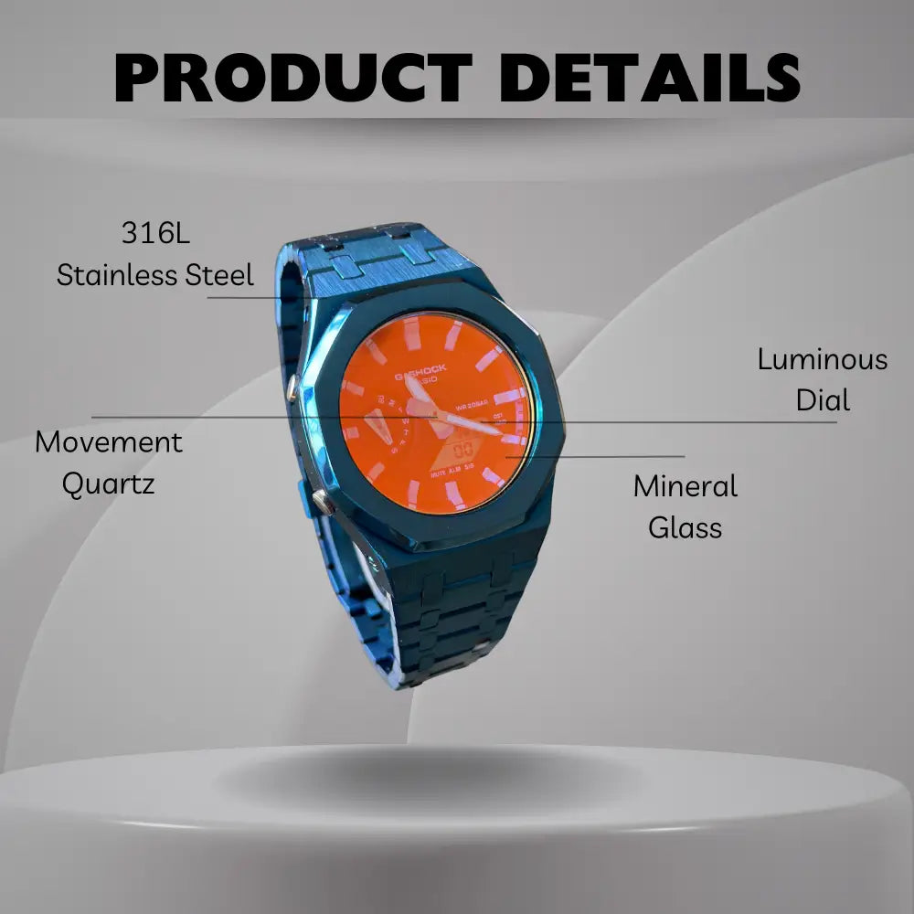 Montre CasiOak Custom – Full Blue Mirror Rainbow Dial - Mod G-Shock GA2100