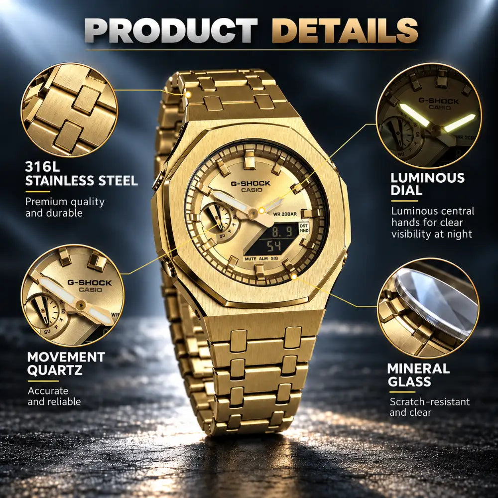 Casio G-Shock Mod Watch - Full Gold - GA-2100 Custom Casioak