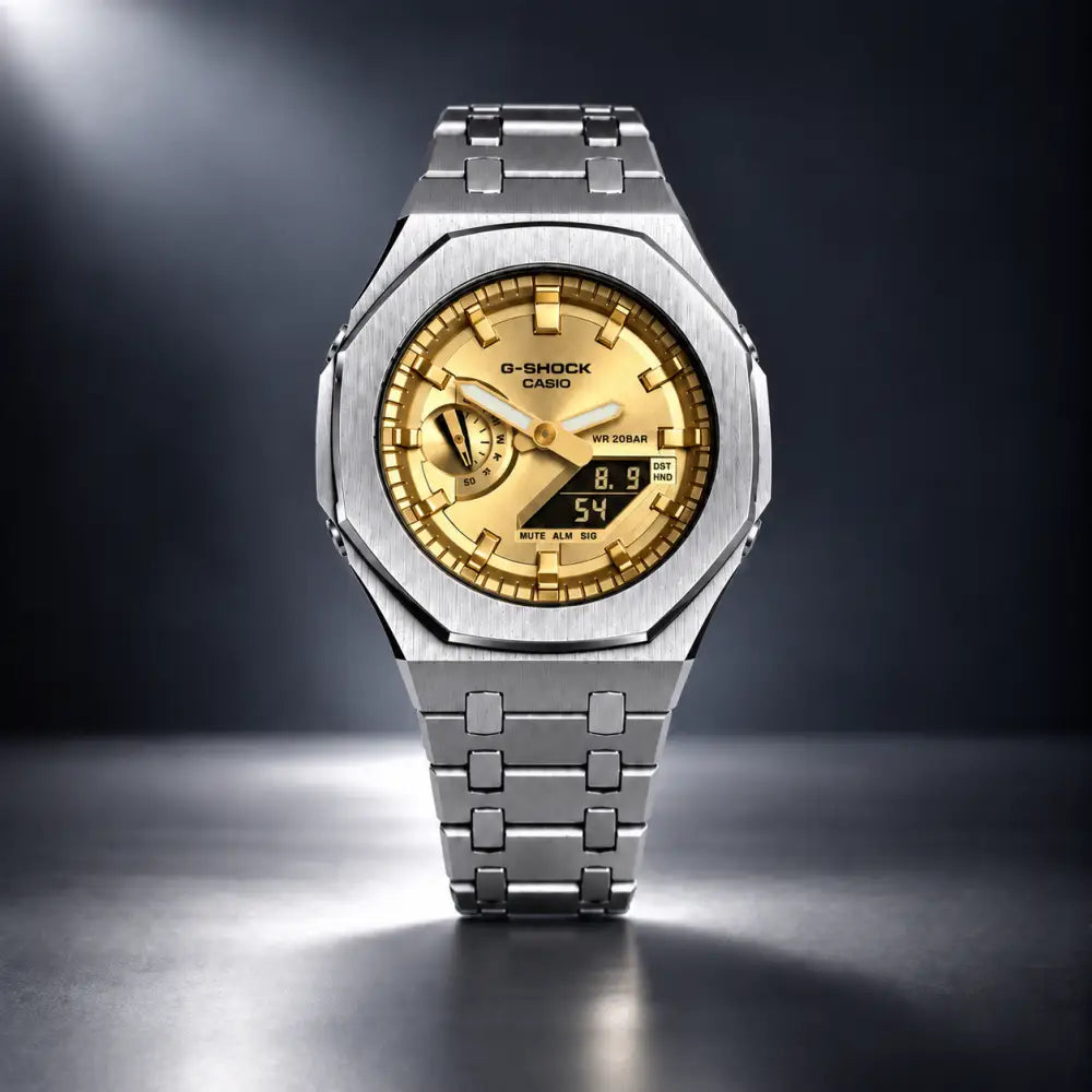 Casio G-Shock Mod Watch - Full Gold Silver - GA-2100 Custom Casioak