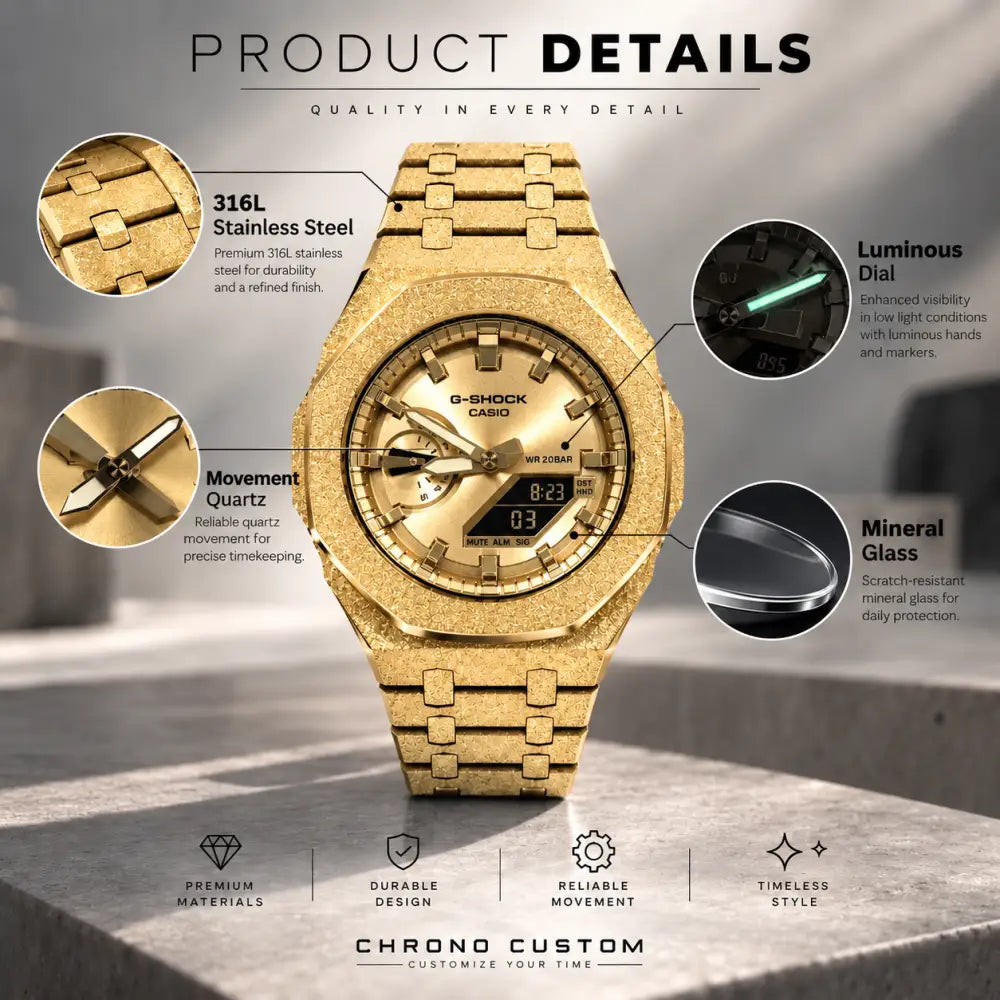 Montre CasiOak Custom – Full Gold Frosted - Mod G-Shock GA2100