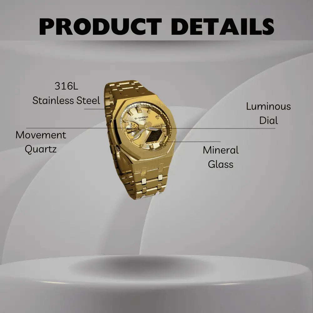 Casio G-Shock Mod Watch - Full Gold - GA-2100 Custom Casioak