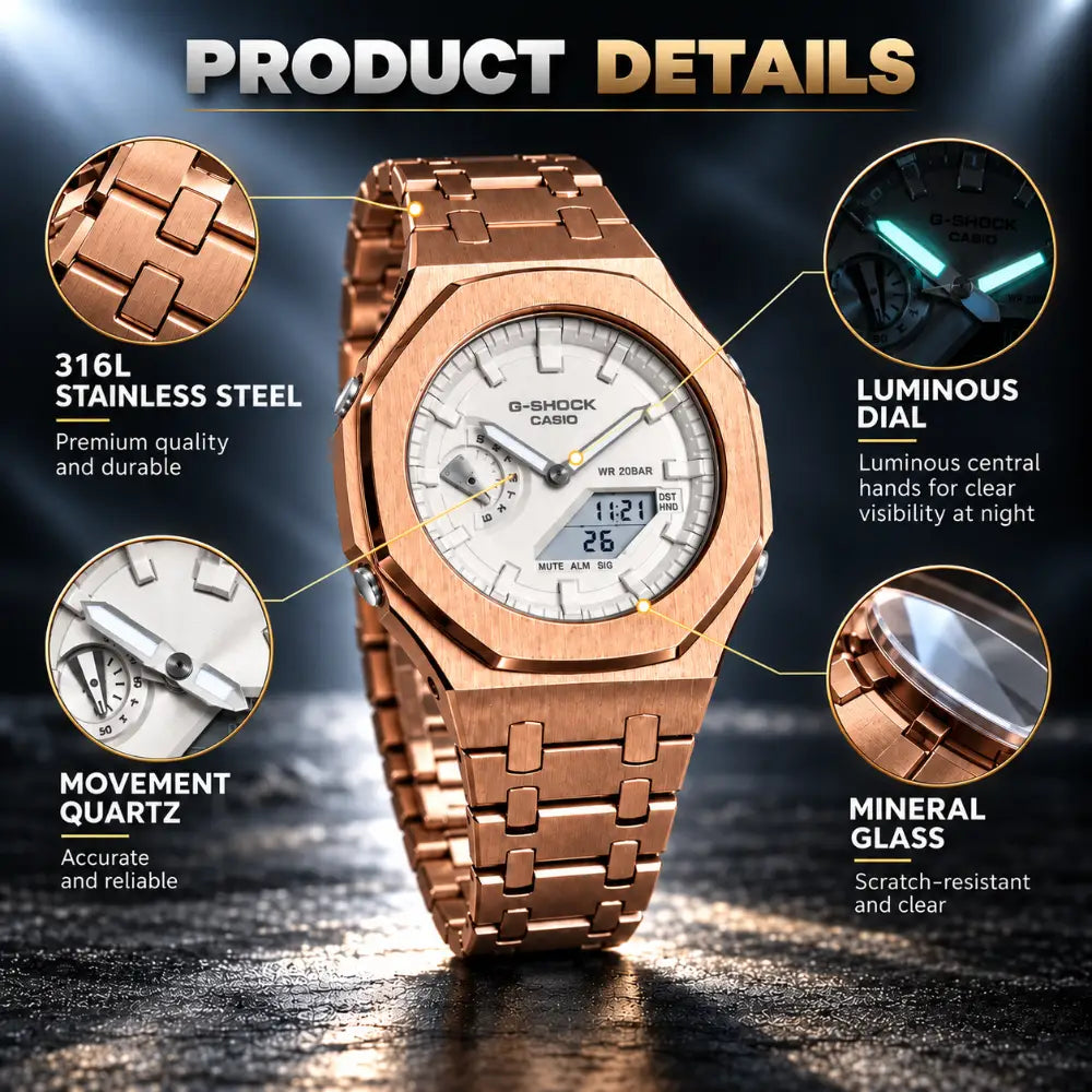 Montre CasiOak Custom – Full Rose Gold White - Mod G-Shock GA2100