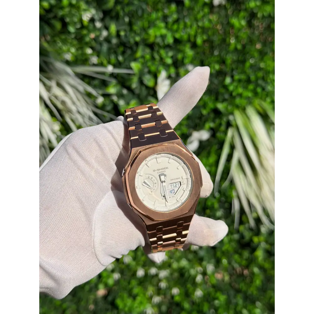 Montre CasiOak Custom – Full Rose Gold White - Mod G-Shock GA2100
