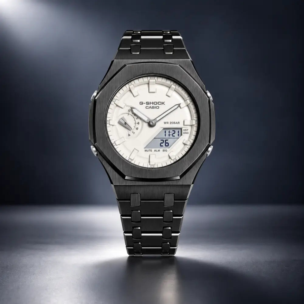 Montre CasiOak Custom – Full Black White - Mod G-Shock GA2100