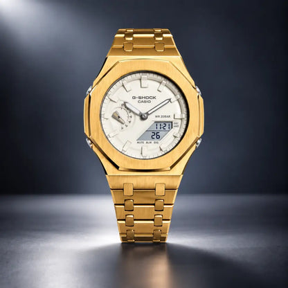 Montre CasiOak Custom – Full Silver Gold White - Mod G-Shock GA2100