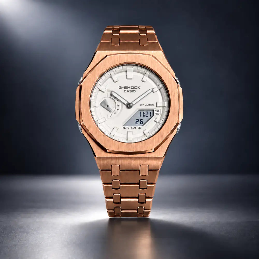 Montre CasiOak Custom – Full Rose Gold White - Mod G-Shock GA2100