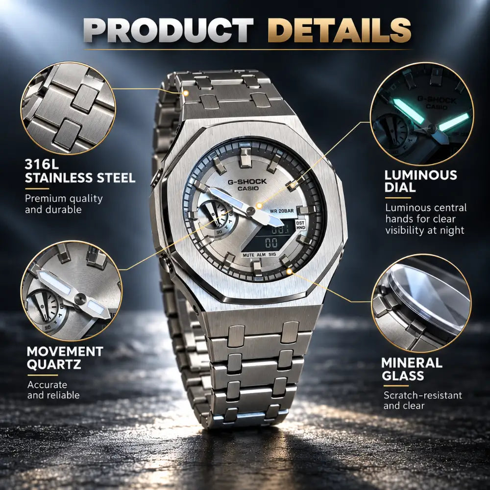 Casio G-Shock Mod Watch - Full Silver - GA-2100 Custom Casioak