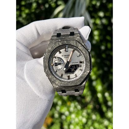 Montre CasiOak Custom – Full Silver Carbon Fiber - Nylon Canvas Velcro Strap - Mod G-Shock GA2100