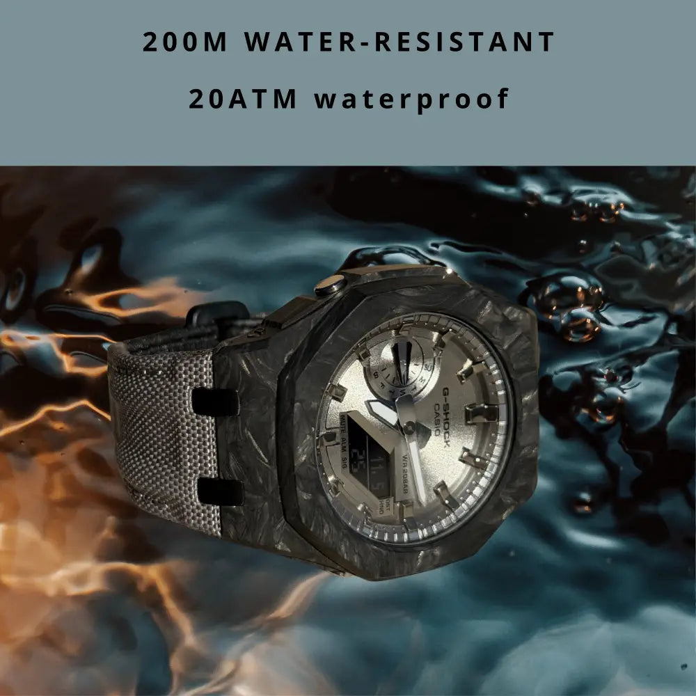 Montre CasiOak Custom – Full Silver Carbon Fiber - Nylon Canvas Velcro Strap - Mod G-Shock GA2100