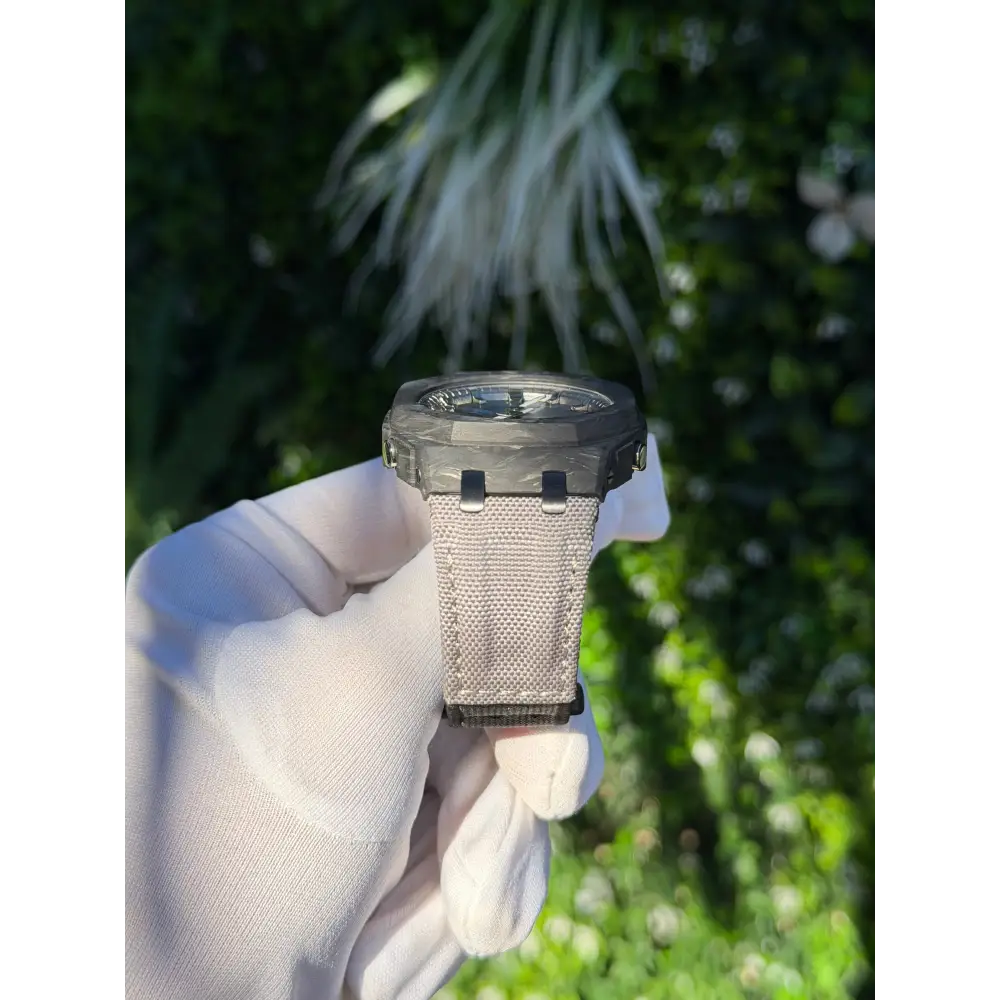 Montre CasiOak Custom – Full Silver Carbon Fiber - Nylon Canvas Velcro Strap - Mod G-Shock GA2100