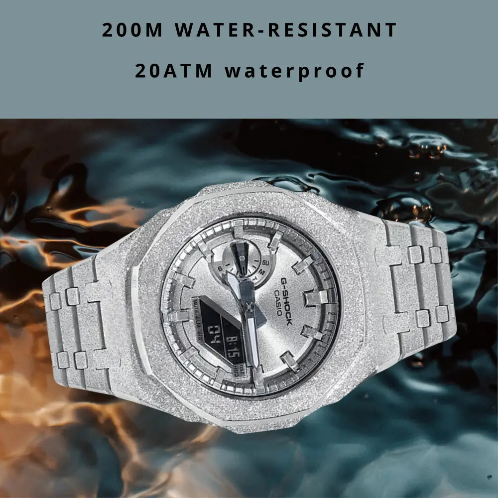CasiOak Custom Full Silver Frosted Watch – ChronoCustom