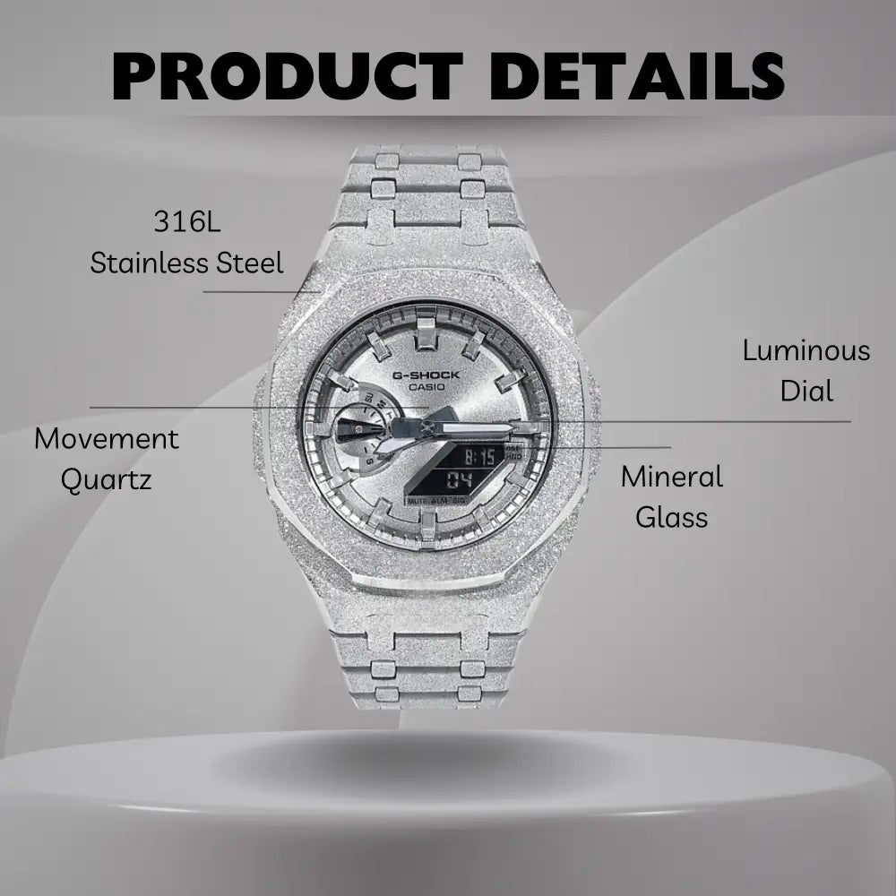 CasiOak Custom Full Silver Frosted Watch – ChronoCustom