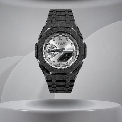 Montre CasiOak Custom – Full Silver Frosted Black - Mod G-Shock GA2100 