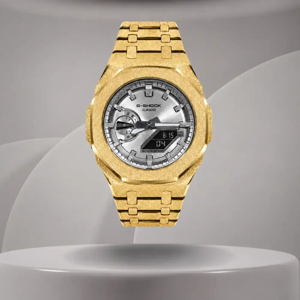 Montre CasiOak Custom – Full Silver Frosted Gold - Mod G-Shock GA2100 
