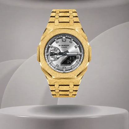 Montre CasiOak Custom – Full Silver Frosted Gold - Mod G-Shock GA2100 