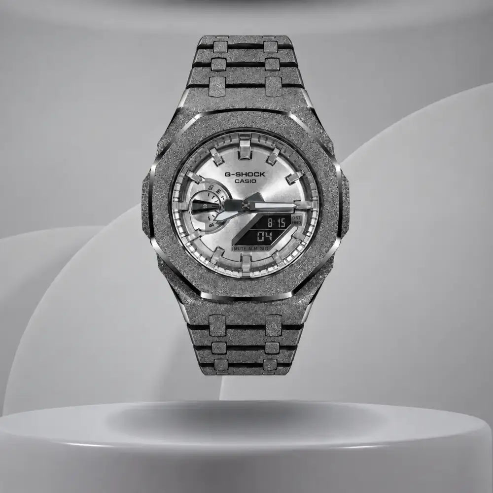 Montre CasiOak Custom – Full Silver Frosted Gun Metal - Mod G-Shock GA2100 