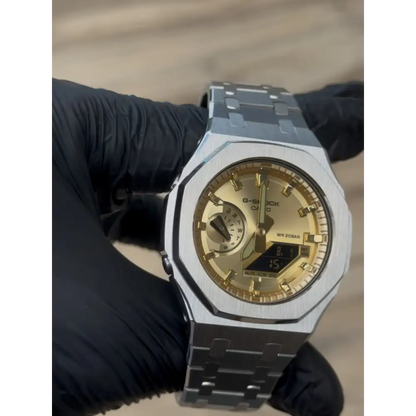 Montre CasiOak Custom – Full Silver Gold - Mod G-Shock GA2100