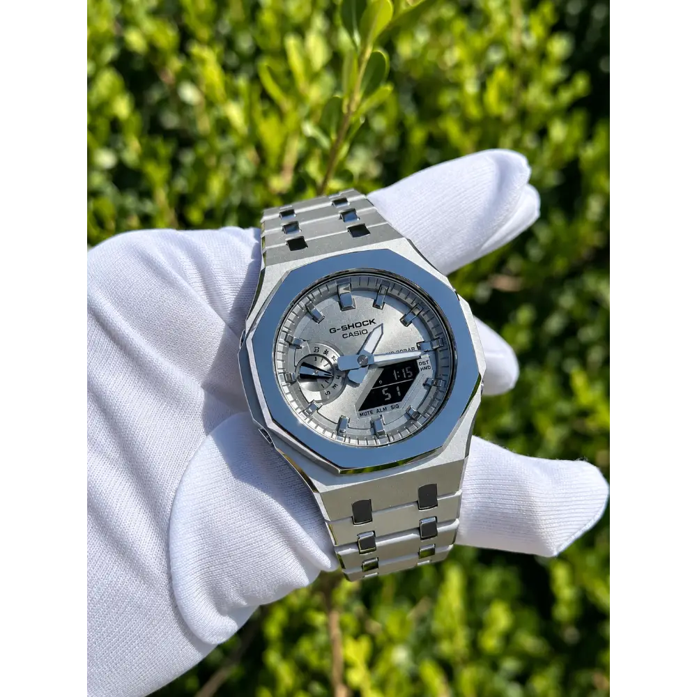 Montre CasiOak Custom – Full Silver Mirror Polish - Mod G-Shock GA2100