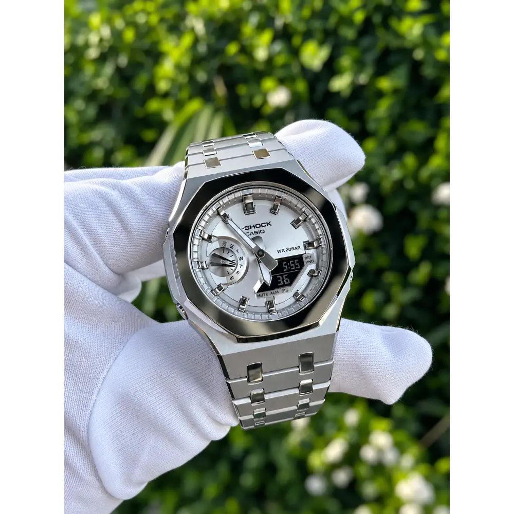 Montre CasiOak Custom – Full Silver Mirror Polish - Mod G-Shock GA2100