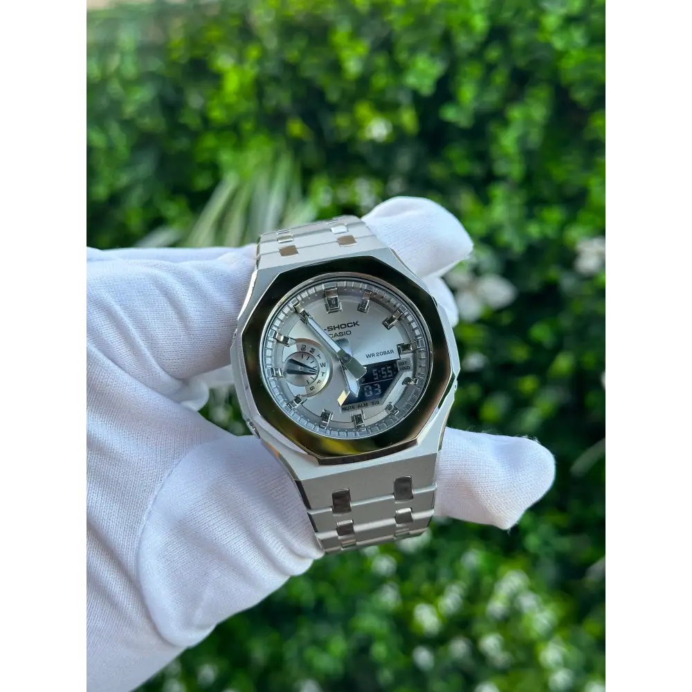 Montre CasiOak Custom – Full Silver Mirror Polish - Mod G-Shock GA2100