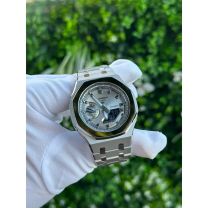 Montre CasiOak Custom – Full Silver Mirror Polish - Mod G-Shock GA2100