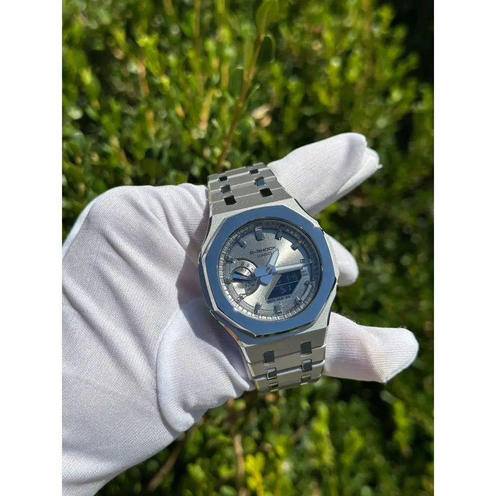 Montre CasiOak Custom – Full Silver Mirror Polish - Mod G-Shock GA2100