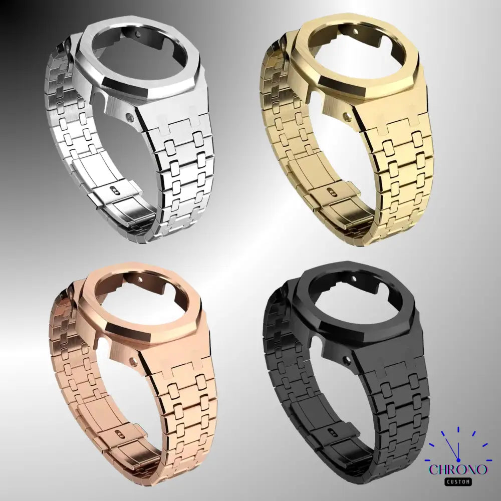 CasiOak Custom Full Silver stainless steel watch – ChronoCustom