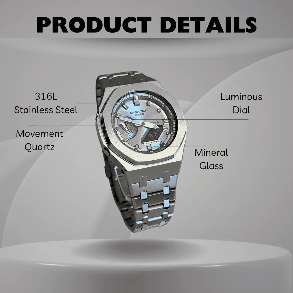 Casioak Custom CasiOak Custom Full Silver stainless steel watch – ChronoCustom