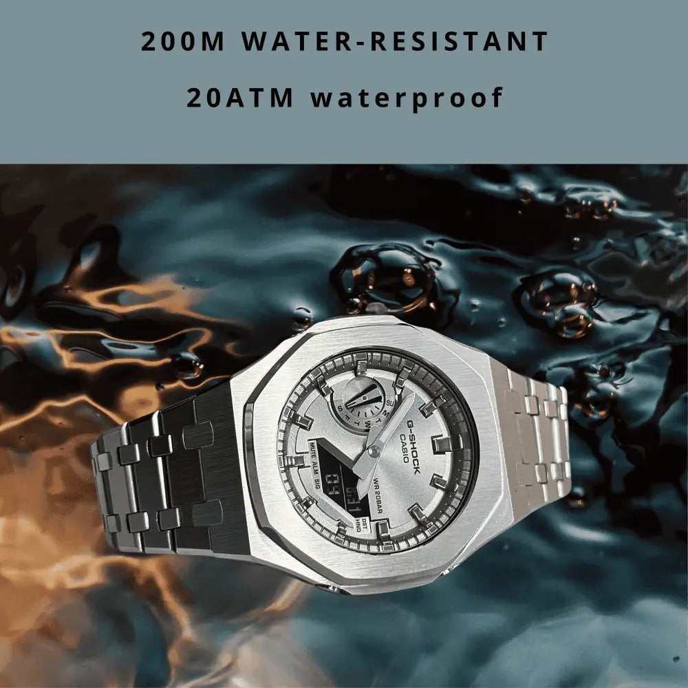 CasiOak Custom Full Silver stainless steel watch – ChronoCustom