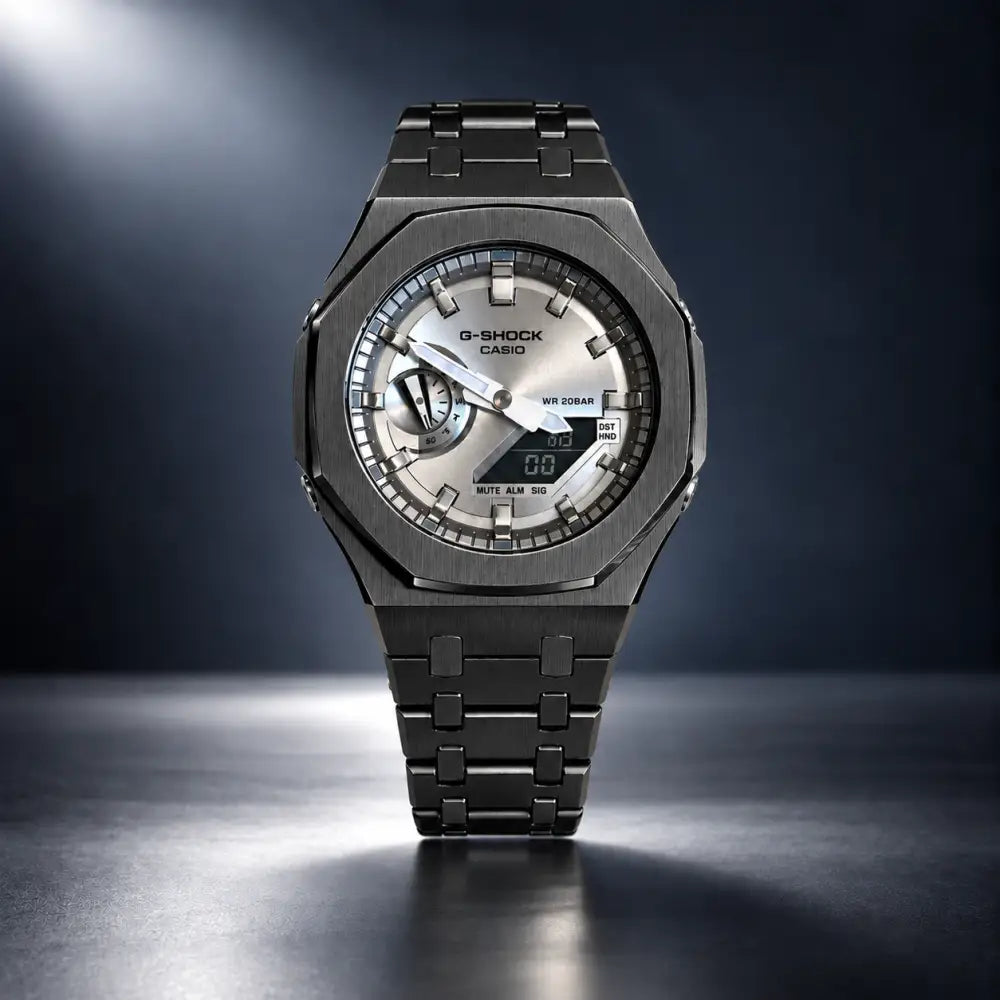 Casio G-Shock Mod Watch - Full Silver Black - GA-2100 Custom Casioak