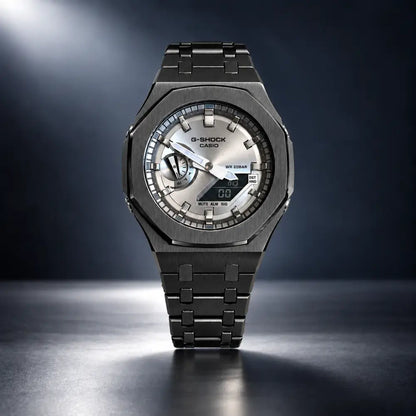 Casio G-Shock Mod Watch - Full Silver Black - GA-2100 Custom Casioak