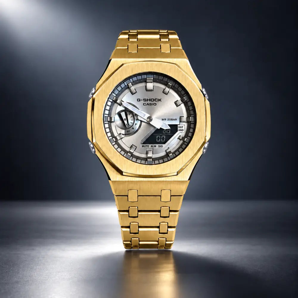 Casio G-Shock Mod Watch - Full Silver Gold - GA-2100 Custom Casioak