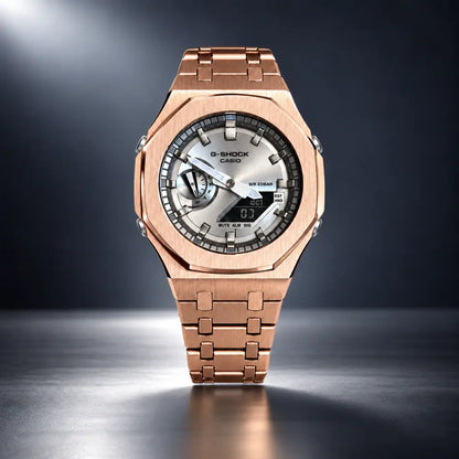 Casio G-Shock Mod Watch - Full Silver Rose Gold - GA-2100 Custom Casioak