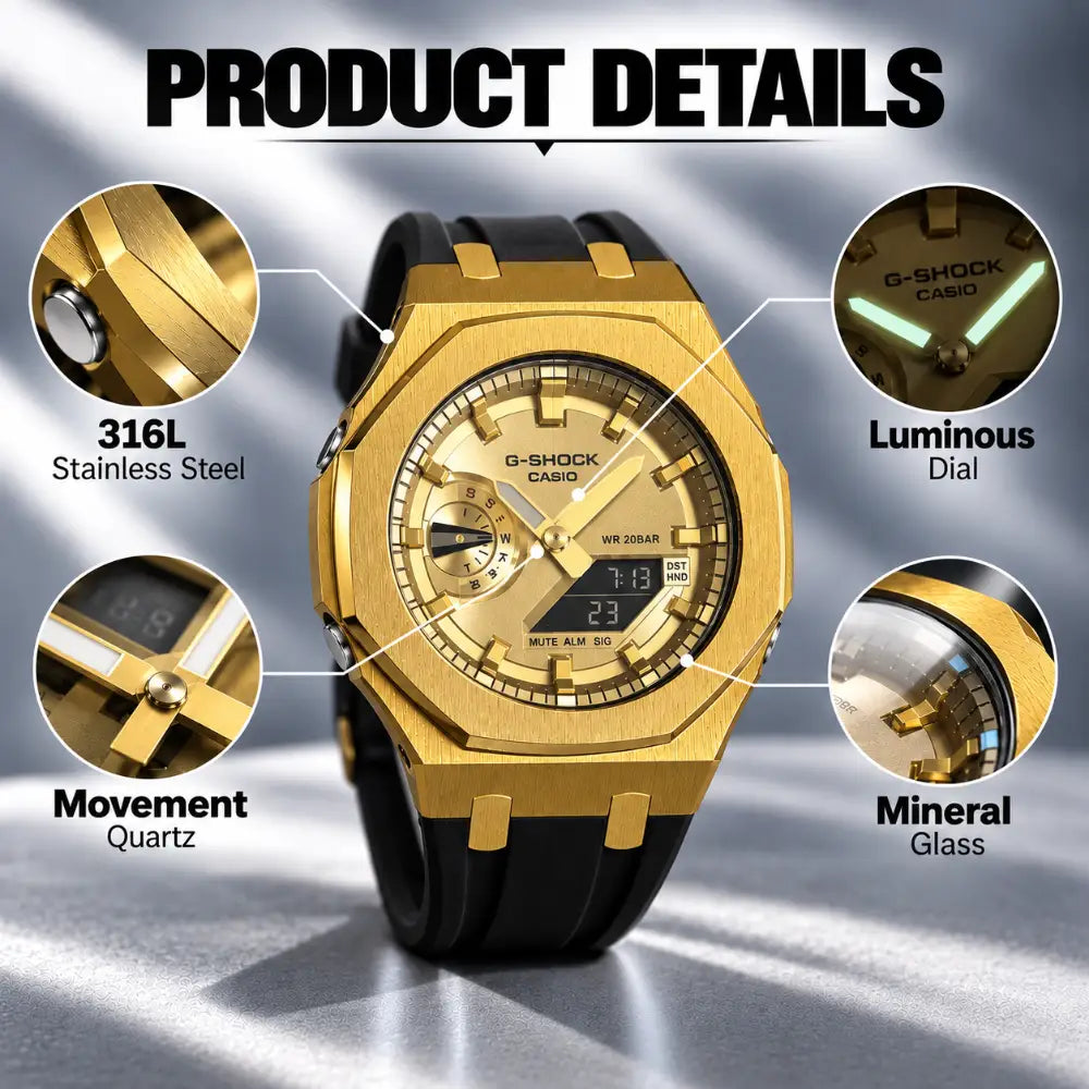 Montre CasiOak Custom – Gold Case Black – Mod G-Shock GA2100